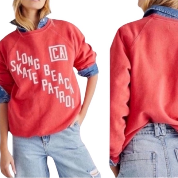NEW Retro Brand Anthropologie Long Beach CA Skate Patrol Sweatshirt Red XS - Picture 2 of 10